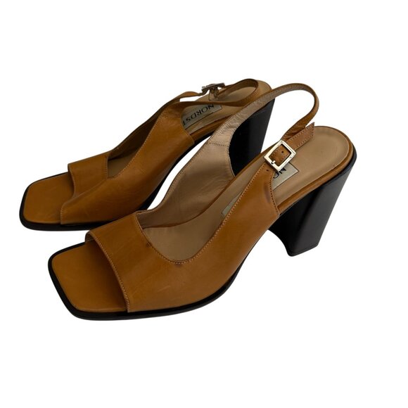 Nordstrom Shoes - Vintage Nordstrom High Heel Pump Sandal 7.5 Saddle Brown Leather Y2K